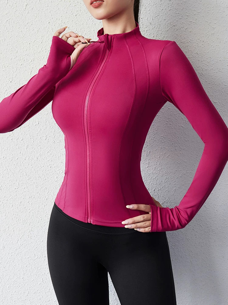 Quần áo tập thể dục phong cách Dopamine có khóa kéo áo khoác yoga mùa thu đông quần áo chống nắng thể thao hàng đầu dành cho nữ màu sắc tươi sáng cổ đứng tay áo dài