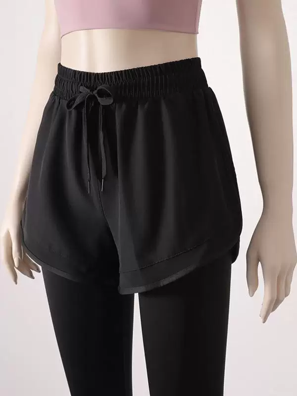 Quần tập thể thao nữ, giả hai mảnh, cạp cao, ôm sát, co giãn, nhanh khô, quần tập yoga chạy bộ, mùa thu.