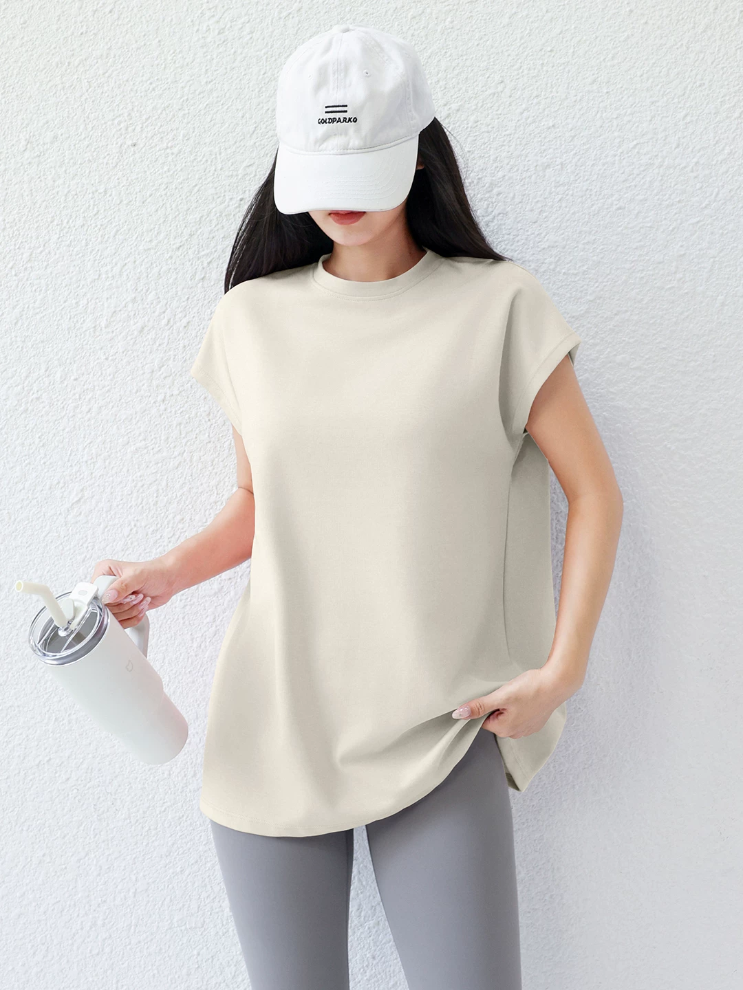 Áo thun thể thao tay ngắn có tay áo cánh tiên, chất liệu cotton nguyên chất cao cấp, dáng rộng, tôn dáng, giúp thon gọn, trang phục tập yoga, áo tập thể dục tay ngắn cho mùa hè 2026.