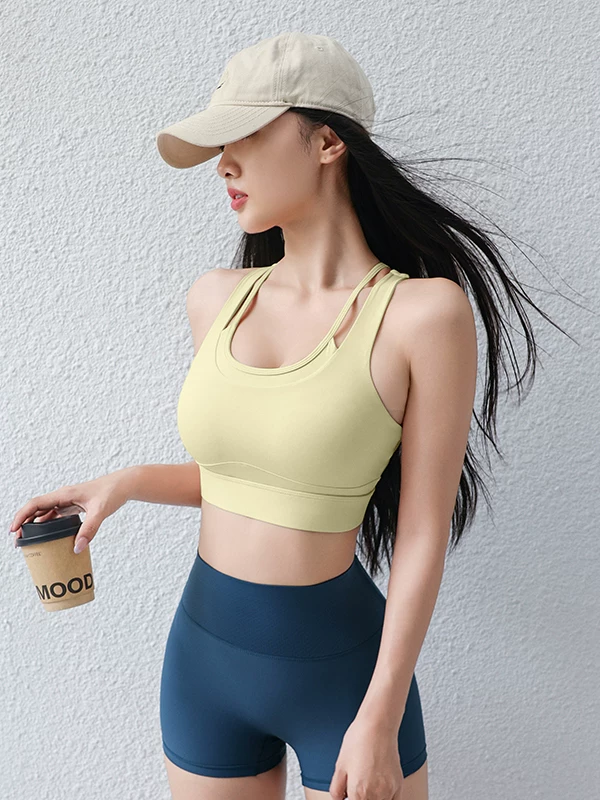 Áo ngực thể thao chống sốc dành cho nữ với thiết kế lưng đẹp, miếng đệm ngực tích hợp khoét rỗng, kiểu giả hai mảnh, giảm mỡ nách, áo ngực tập yoga dành cho chạy bộ.