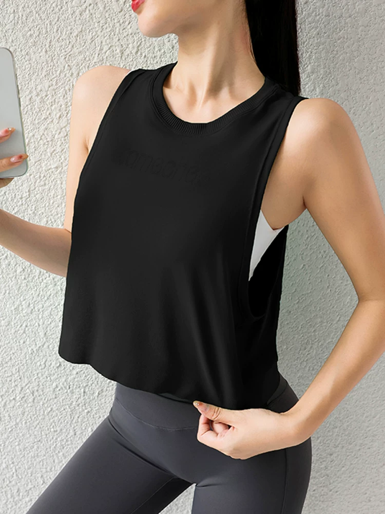 Áo khoác thể thao thoáng khí, nhanh khô, dáng rộng, mặc ngoài, kiểu dáng thường ngày, dành cho nữ, tay ngắn, không tay, chất liệu yoga, thích hợp cho mùa xuân và mùa hè