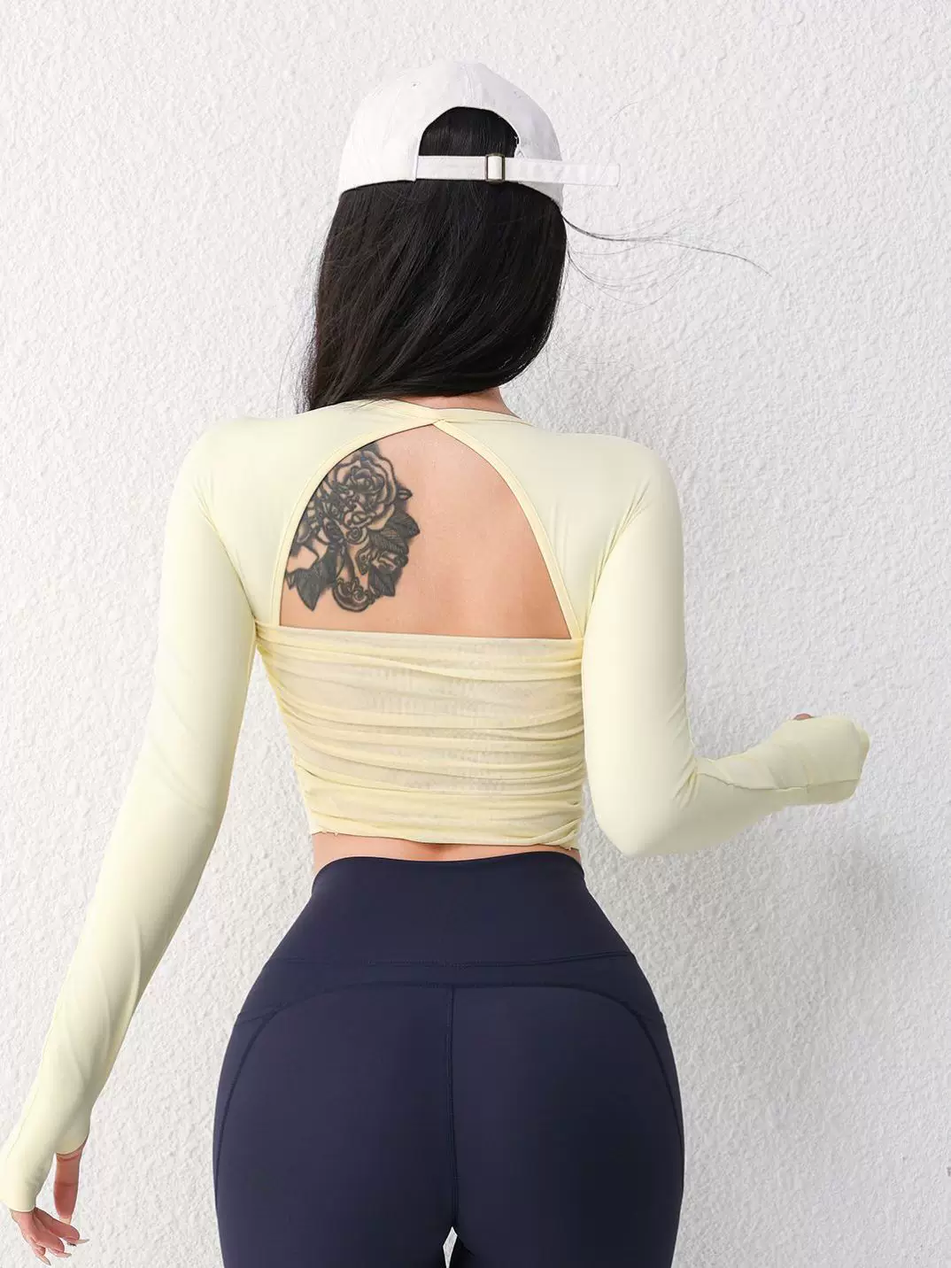 Áo tập yoga lưới gợi cảm dài tay dành cho nữ có đệm ngực, áo thun tập thể dục chạy bộ