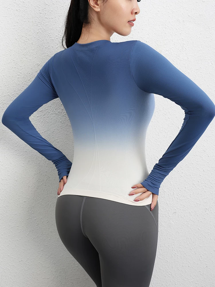 Áo tập yoga chạy bộ dài tay mới của Jiumai Yipin dành cho nữ, thân thiện với làn da, ôm sát, thoáng khí, nhanh khô, trang phục tập thể dục co giãn