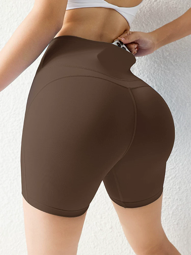 Quần short tập yoga không cần mặc đồ lót dành cho nữ, cạp cao, ôm sát, thoáng khí, dài ngang đùi, quần tập gym, quần bó bụng, quần nâng mông.