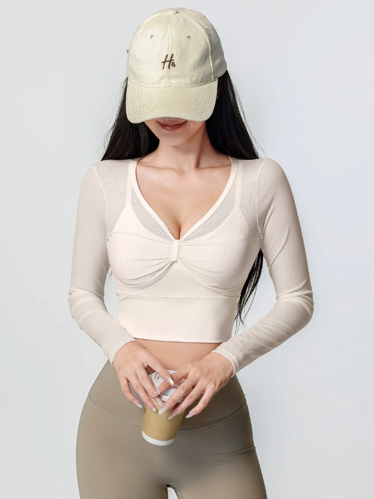 Quần áo tập yoga cho nữ mùa xuân thu 2026, áo thể thao mới, áo thun lưới dài tay đẹp, quần áo tập luyện Pilates.