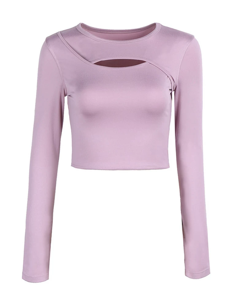 Áo thể thao crop top gợi cảm Jiumai Yipin dành cho nữ, áo thun dài tay bó sát nhanh khô để chạy bộ, tập luyện và yoga.