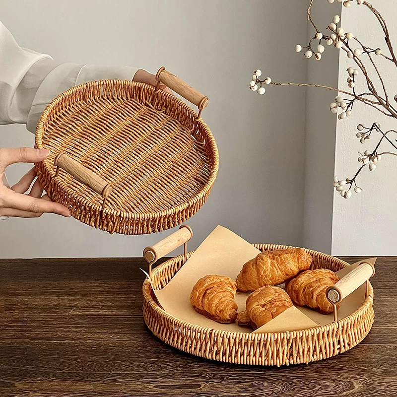 Khay đựng trái cây cho phòng khách, khay trưng bày đồ ăn nhẹ trái cây sấy khô gia dụng, giỏ bánh ăn nhẹ trà chiều, giỏ mây giả