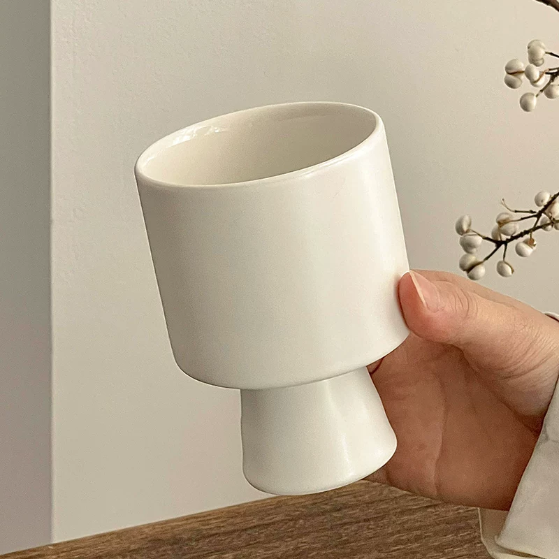 Ly sứ cao cổ màu trắng dùng trong nhà, ly cà phê latte, thiết kế độc đáo, ly uống nước ép