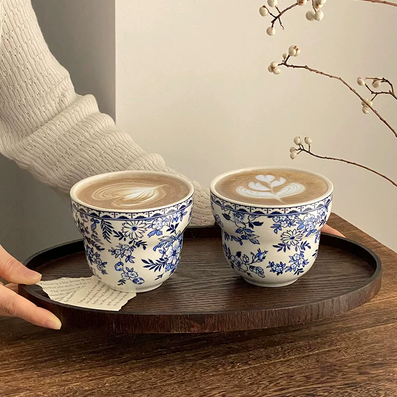 Cốc gốm sứ màu xanh trắng cổ điển kiểu Trung Quốc, cốc cà phê sáng tạo theo phong cách dân tộc, cốc latte gia đình tinh tế và đẹp mắt, cốc uống nước
