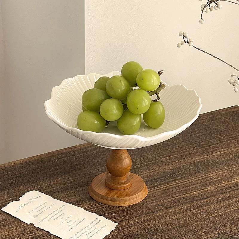 Đĩa trái cây gỗ cổ điển, đĩa bánh ngọt gốm cao cấp, đĩa đựng đồ ăn nhẹ trái cây khô cao cấp, khay trang trí lối vào