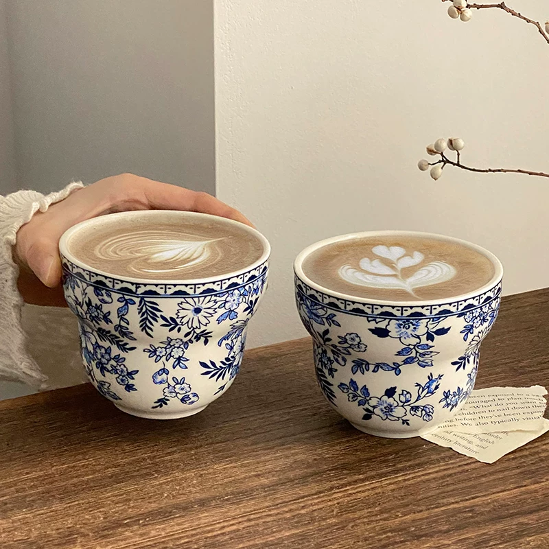 Cốc gốm sứ màu xanh trắng cổ điển kiểu Trung Quốc, cốc cà phê sáng tạo theo phong cách dân tộc, cốc latte gia đình tinh tế và đẹp mắt, cốc uống nước