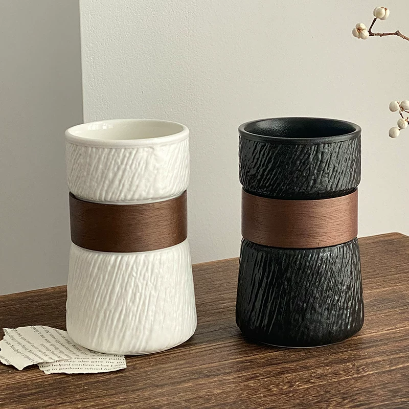 Ly cà phê gốm sứ cổ điển kiểu xoáy tre, thiết kế độc đáo, thích hợp cho cà phê nhỏ giọt, latte và Americano, ly uống nước có giá trị thẩm mỹ cao.