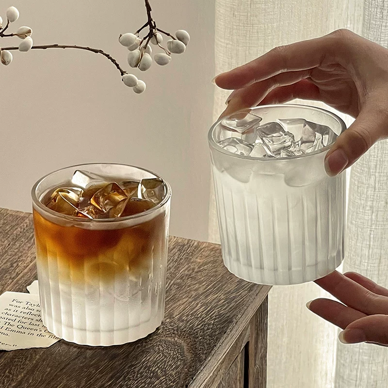 Ly thủy tinh sọc dọc mờ, ly cà phê đá Americano, ly rượu whisky, ly nước ép, ly cà phê lạnh