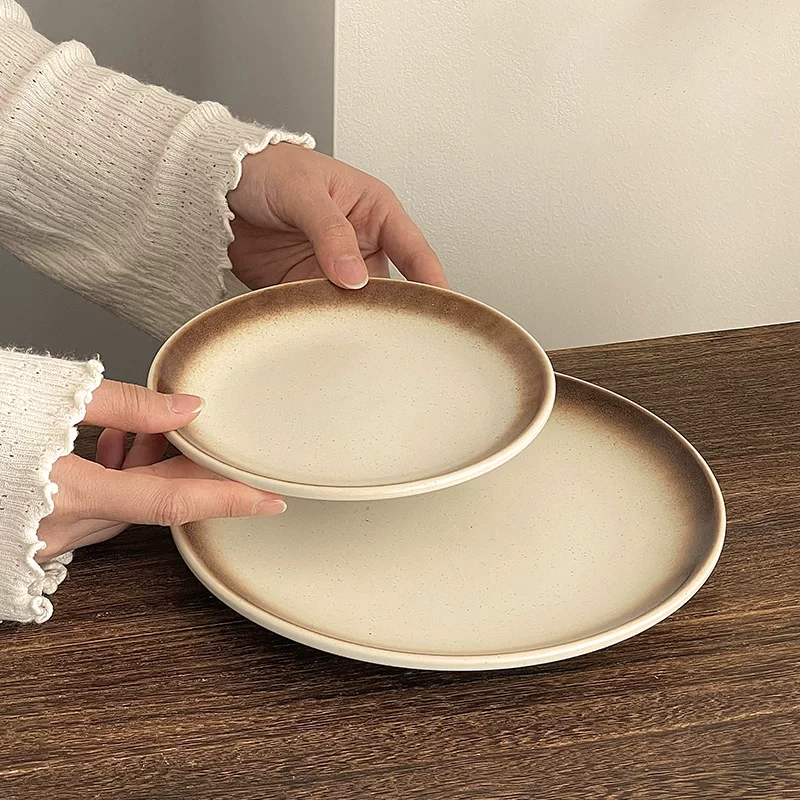 Đĩa tráng miệng gốm sứ kiểu Nhật cổ điển, đĩa bánh, dùng trong nhà, cao cấp, kiểu Tây, dùng cho bít tết, mì Ý, đĩa tròn sáng tạo, bộ đồ ăn
