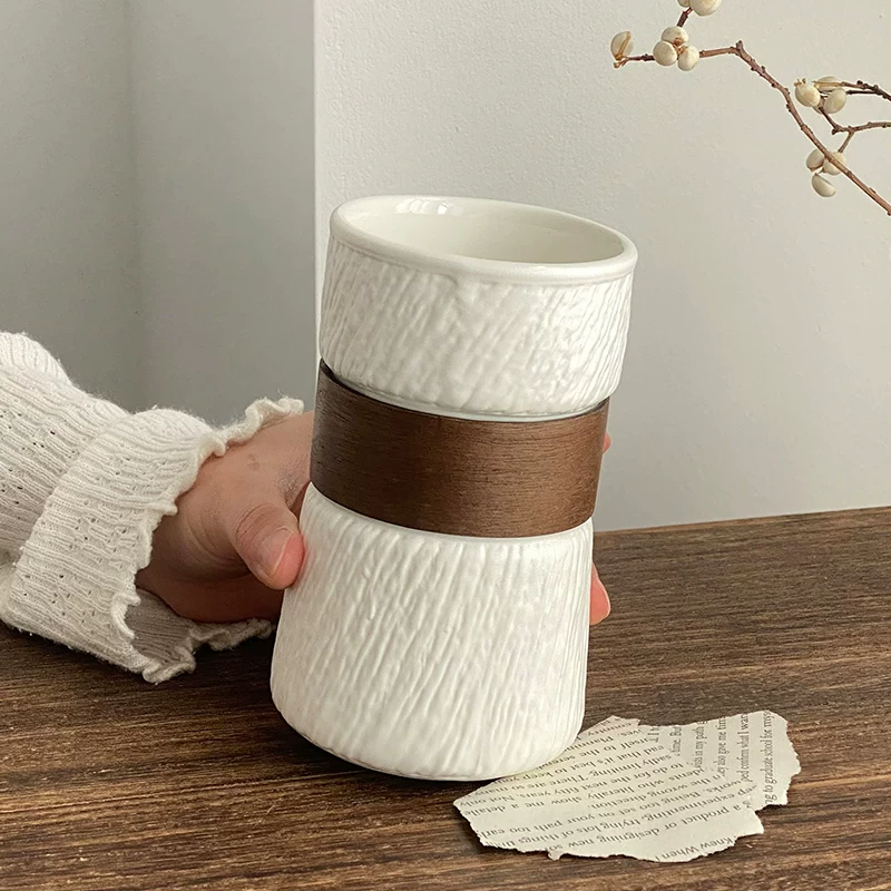 Ly cà phê gốm sứ cổ điển kiểu xoáy tre, thiết kế độc đáo, thích hợp cho cà phê nhỏ giọt, latte và Americano, ly uống nước có giá trị thẩm mỹ cao.