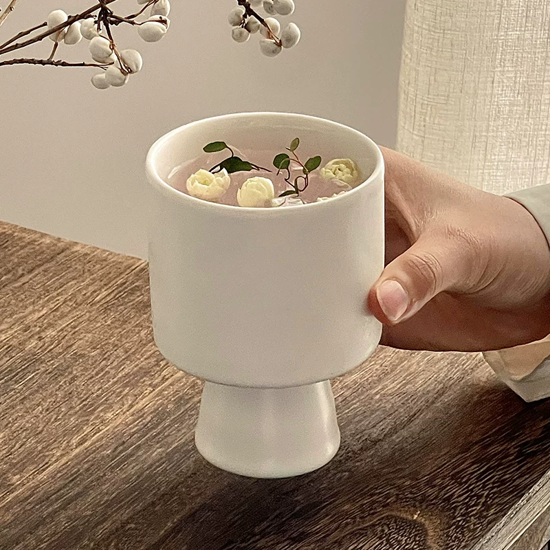 Ly sứ cao cổ màu trắng dùng trong nhà, ly cà phê latte, thiết kế độc đáo, ly uống nước ép