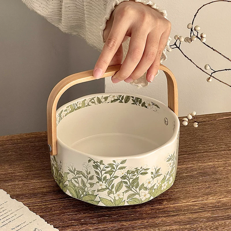 Giỏ trái cây gốm sứ màu nước hoa chuông phiên bản giới hạn cổ điển, đĩa trái cây thiết kế thẩm mỹ cao, khay đựng đồ ăn