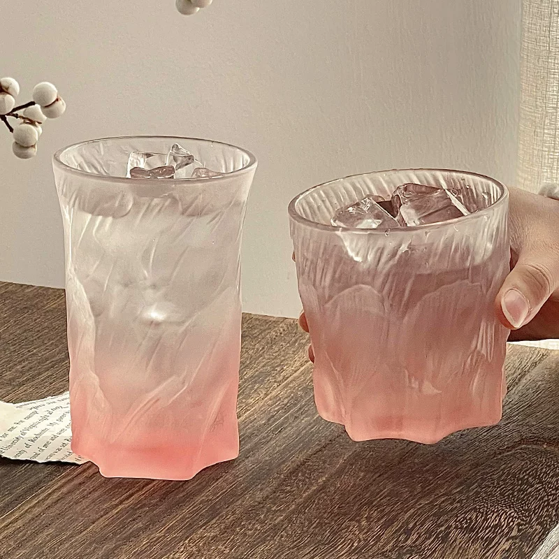 Ly đá màu hồng mờ cao cấp, ly thủy tinh gia dụng thiết kế độc đáo, ly rượu whisky, ly nước ép và ly nước lạnh