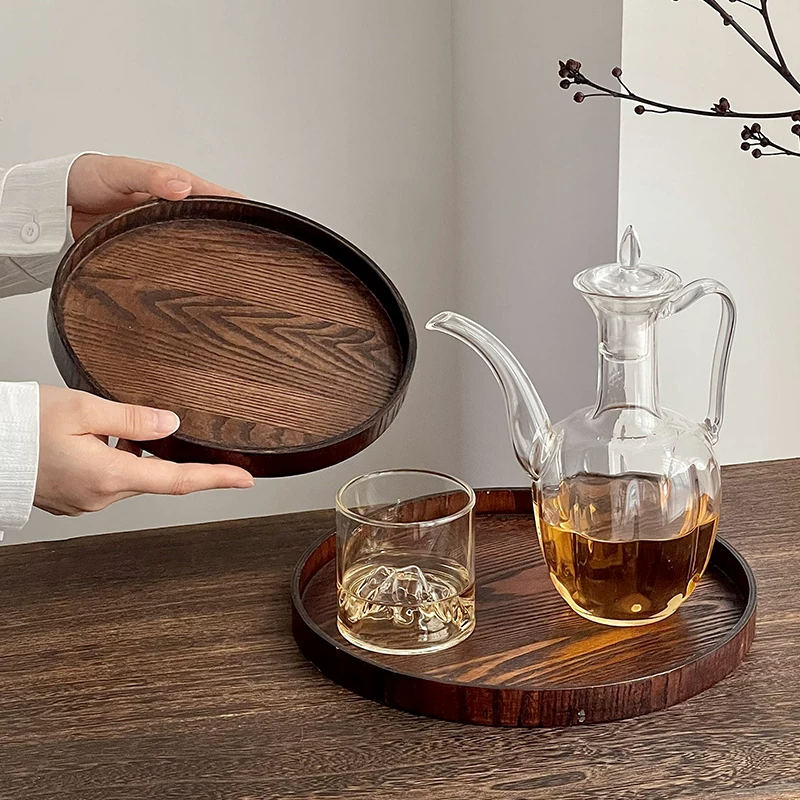 Khay gỗ tròn Nhật Bản retro khay trà gỗ gia dụng khay ăn uống để đựng cốc nước khay đựng bánh khay đựng đồ ăn nhẹ