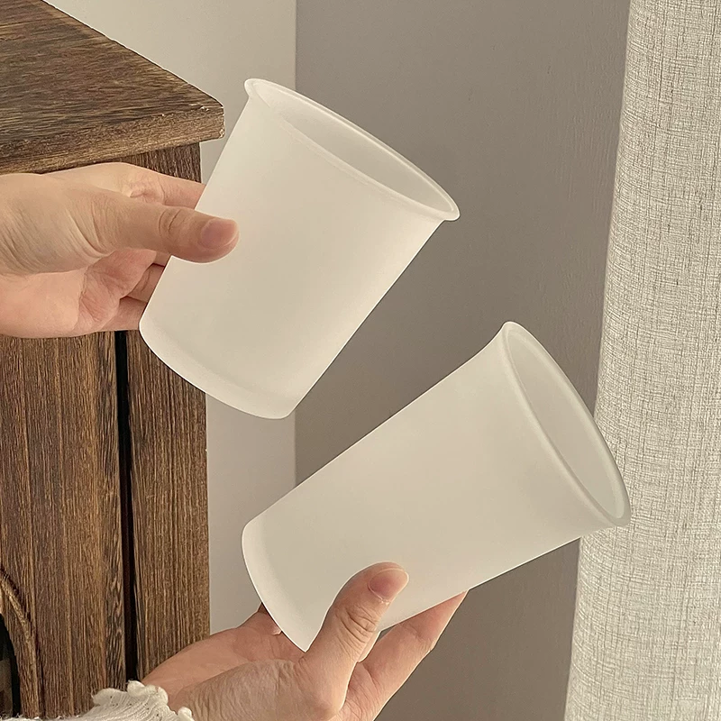 Ly thủy tinh mờ sáng tạo cá nhân hóa với kết cấu mờ, ly cà phê đá đơn giản miệng mở, ly uống nước lạnh, ly nước.