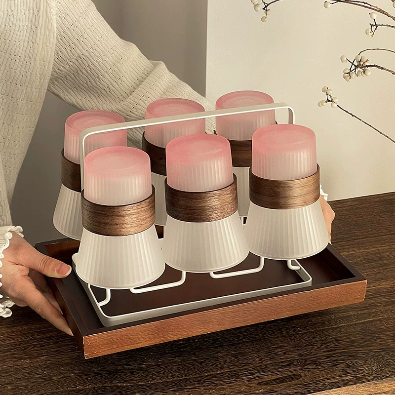 Bộ cốc thủy tinh màu hồng gradient mờ, cao cấp, dùng trong nhà cho phụ nữ, phòng khách, tiếp khách, cách nhiệt, chống bỏng, cốc uống trà