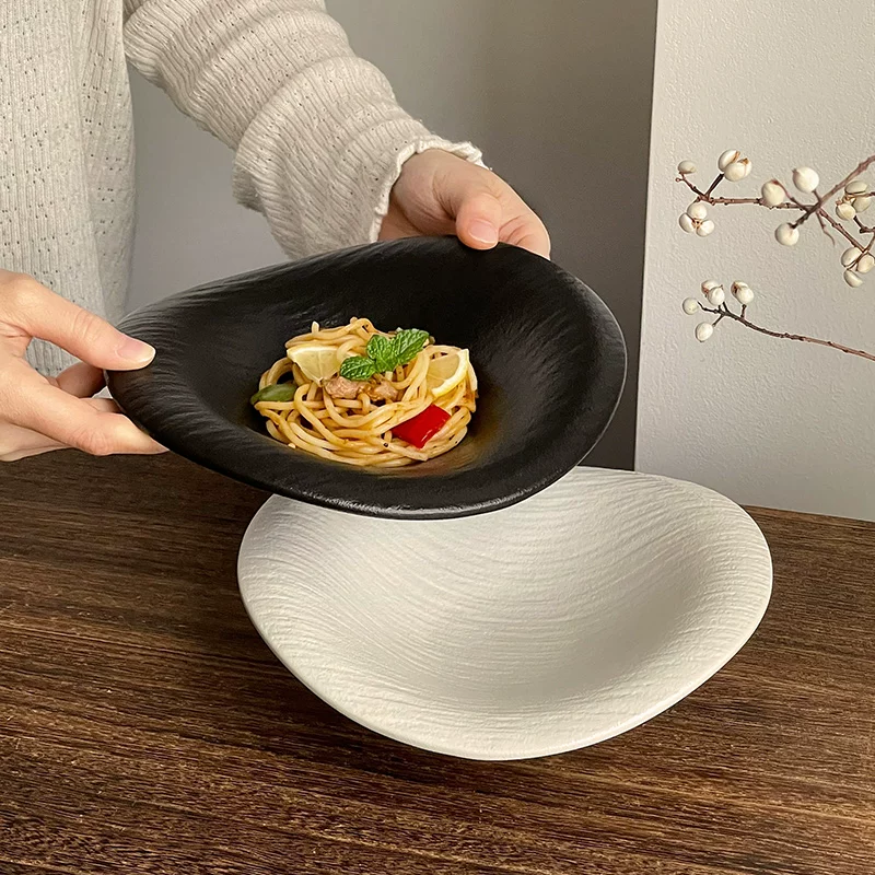 Đĩa gốm hình đám mây sáng tạo, đĩa kiểu Tây, dùng trong gia đình cao cấp, bát salad không đều, bát tráng miệng, đĩa mì ống