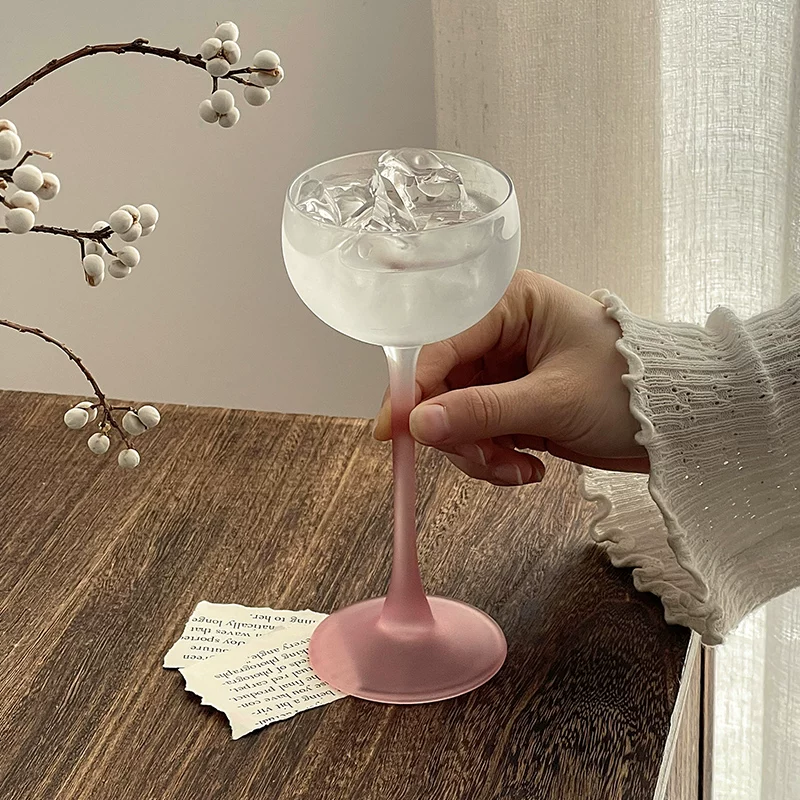 Ly thủy tinh màu hồng cao cấp, tạo không khí sáng tạo khi sử dụng tại nhà, ly thủy tinh cao mờ, ly cocktail tháp, ly cocktail sâm banh