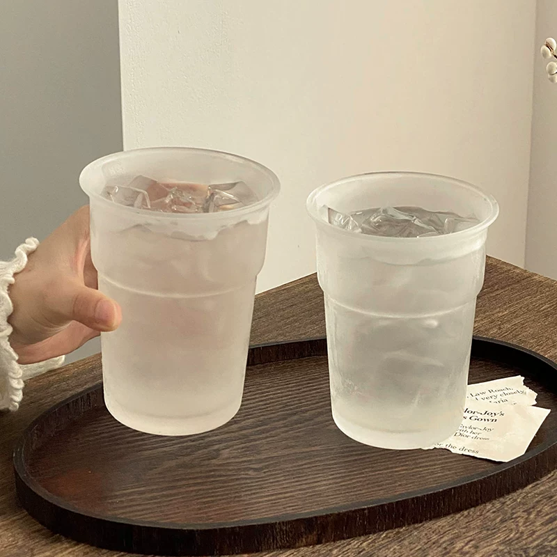 Ly thủy tinh mờ sáng tạo, độc đáo, miệng rộng, dùng cho cà phê đá Mỹ, bia, nước ép và các loại đồ uống khác.
