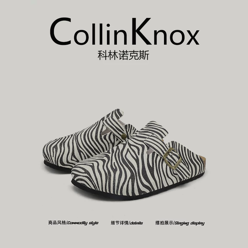 [Niche Design] Giày Birkenstock họa tiết ngựa vằn mùa hè mới của CollinKnox2025 dành cho nam và nữ, dép nửa gót kiểu mule