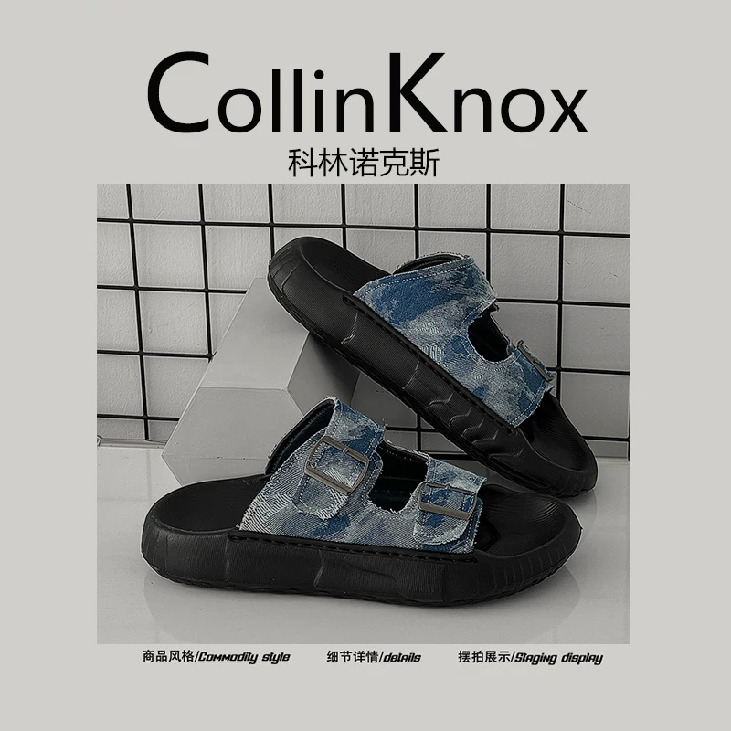[Siêu nhẹ và chống trơn trượt] Dép CollinKnox 2026 kiểu mới mùa hè mang cảm giác như giẫm mây dành cho nam, dép Birkenstock màu xanh denim.