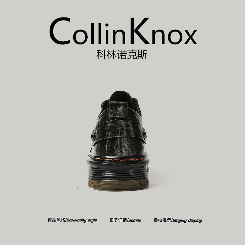 【Thời trang da thật】Giày da nam thông thường CollinKnox 2026 mùa xuân mới có đế dày và thiết kế tăng chiều cao.