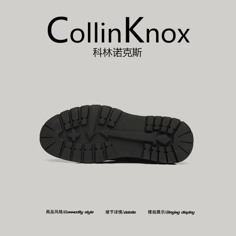 Giày da thật cao cấp CollinKnox 2025 kiểu dáng mùa thu mới phong cách Anh, giày da nam kiểu Brogue khắc họa tiết, giày công sở.