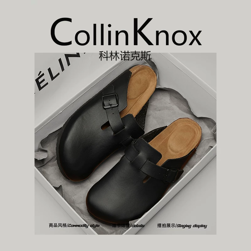 【Phong cách cổ điển và sành điệu】Dép kiểu Birkenstock mới mùa xuân 2026 của CollinKnox dành cho nam và nữ, Dép bít mũi đi làm bằng gỗ mềm.