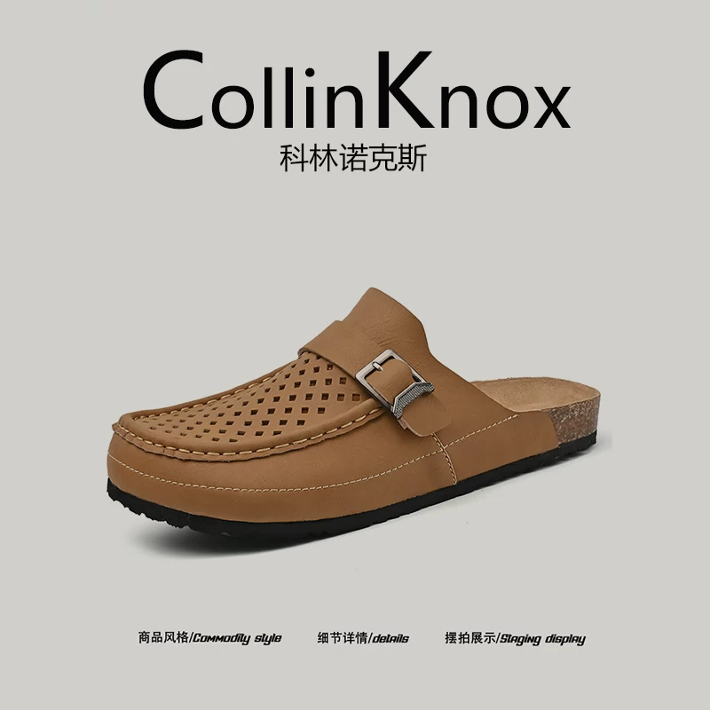 [Da thật được khuyên dùng] CollinKnox 2026 Mẫu mới mùa hè Dép nam cỡ lớn kiểu dáng hở mũi có thiết kế khoét lỗ.