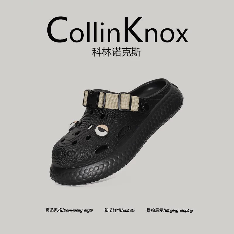 【Phong cách hợp thời trang】Giày Clog vui nhộn mới mùa hè 2025 của CollinKnox dành cho nam giới, dép nửa gót màu đen tăng chiều cao.