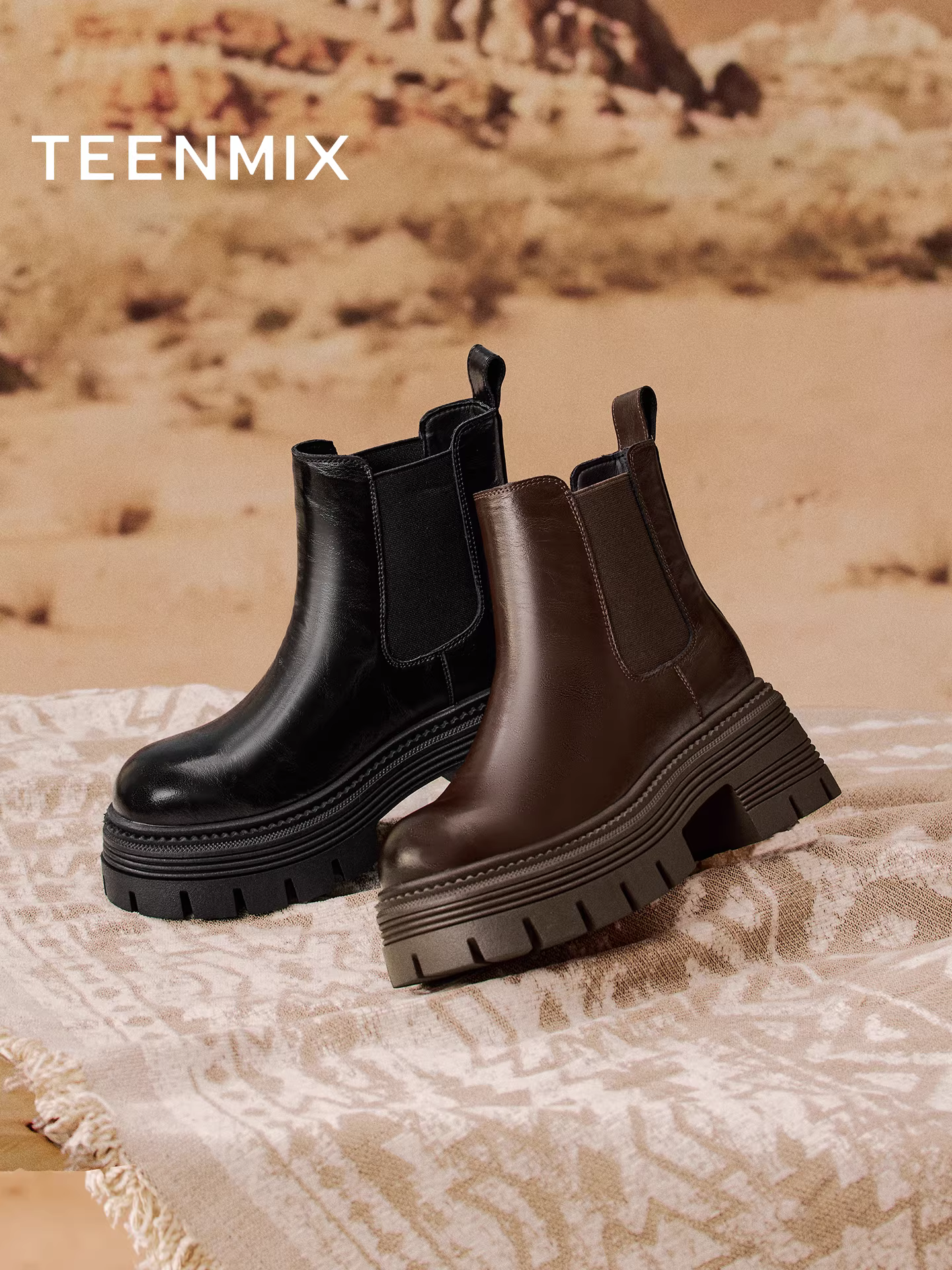 Tianmeiyi retro đế dày tăng chiều cao lót lông cừu Giày Chelsea nữ mùa đông mới giày bốt mỏng thời trang giày bốt ngắn