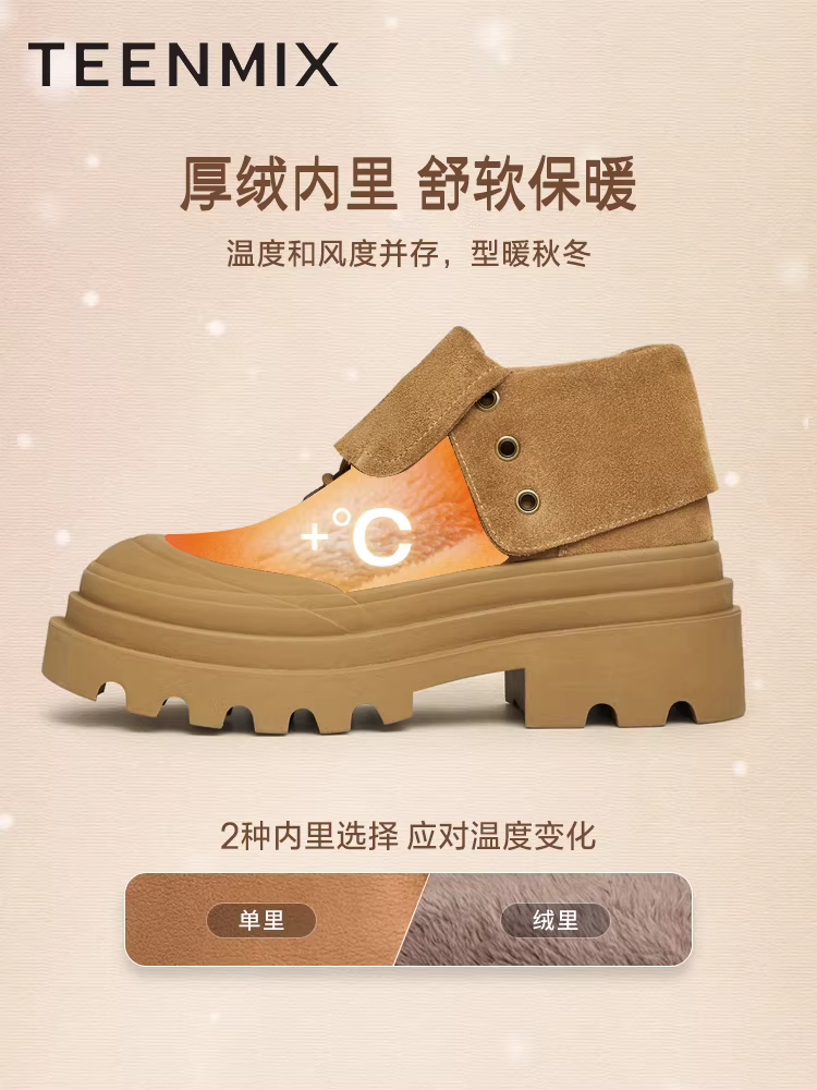 Tianmeiyi Giày đi làm ngoài trời đế dày lót lông cừu Giày bốt Martin nữ giày bốt màu vàng bốt đi tuyết mùa đông mẫu mới NGX31DD3