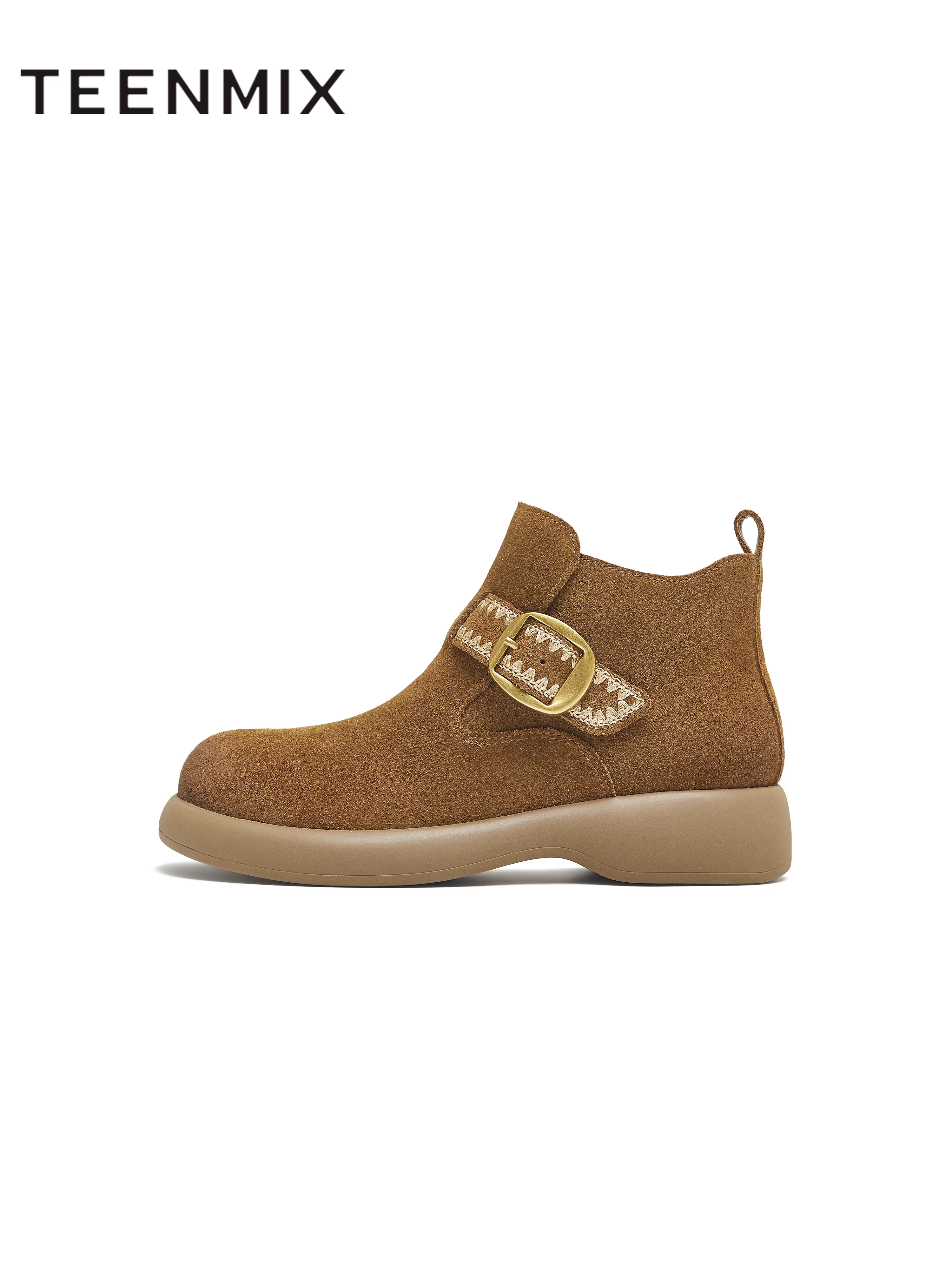 Giày bốt nữ thời trang dã ngoại đế dày kiểu cổ điển Tianmeiyi, lót lông, kiểu ngắn, mùa đông 2025, kiểu mới