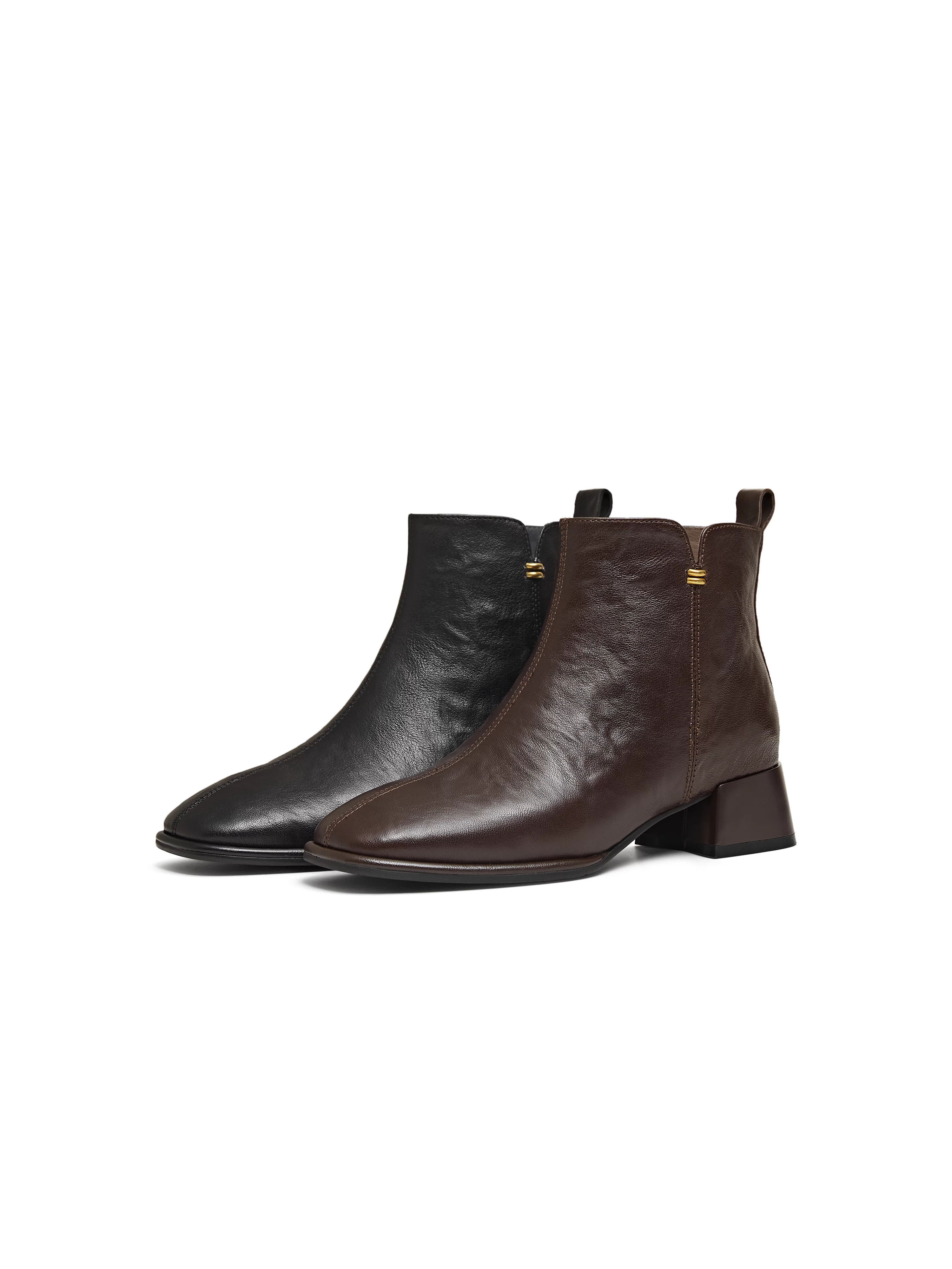 Giày bốt nữ đế xuồng gót thô mũi vuông thời trang Tianmeiyi, bốt ngắn cao gót da, mẫu mới mùa đông 2025 BL991DD5