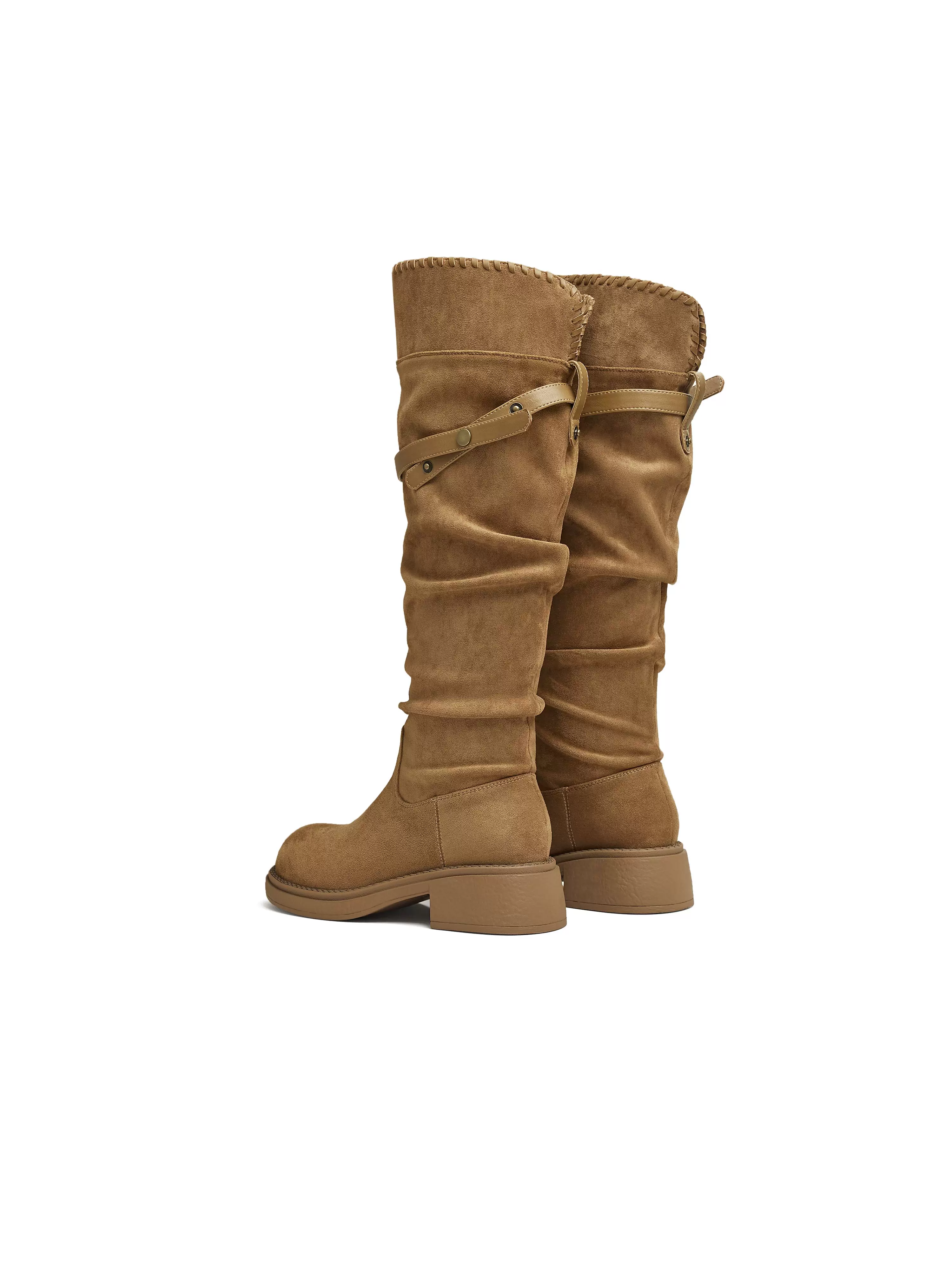 Giày bốt kiểu phương Tây đế dày cổ điển Tianmeiyi, bốt xếp tầng, bốt dài quá đầu gối, giày nữ, bốt thời trang cổ cao, kiểu mới mùa đông 2025