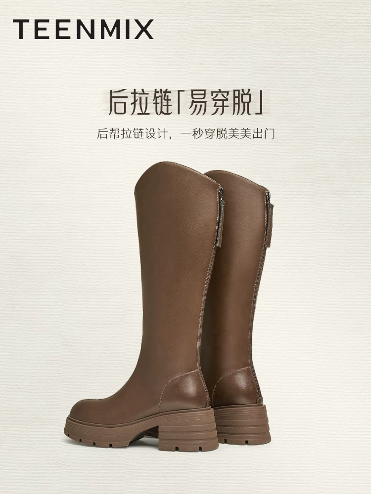 Giày bốt cưỡi ngựa lót lông cừu kiểu cổ điển Tianmeiyi, giày bốt dài, giày nữ, bốt da cao cổ thời trang, phong cách mùa đông mới.