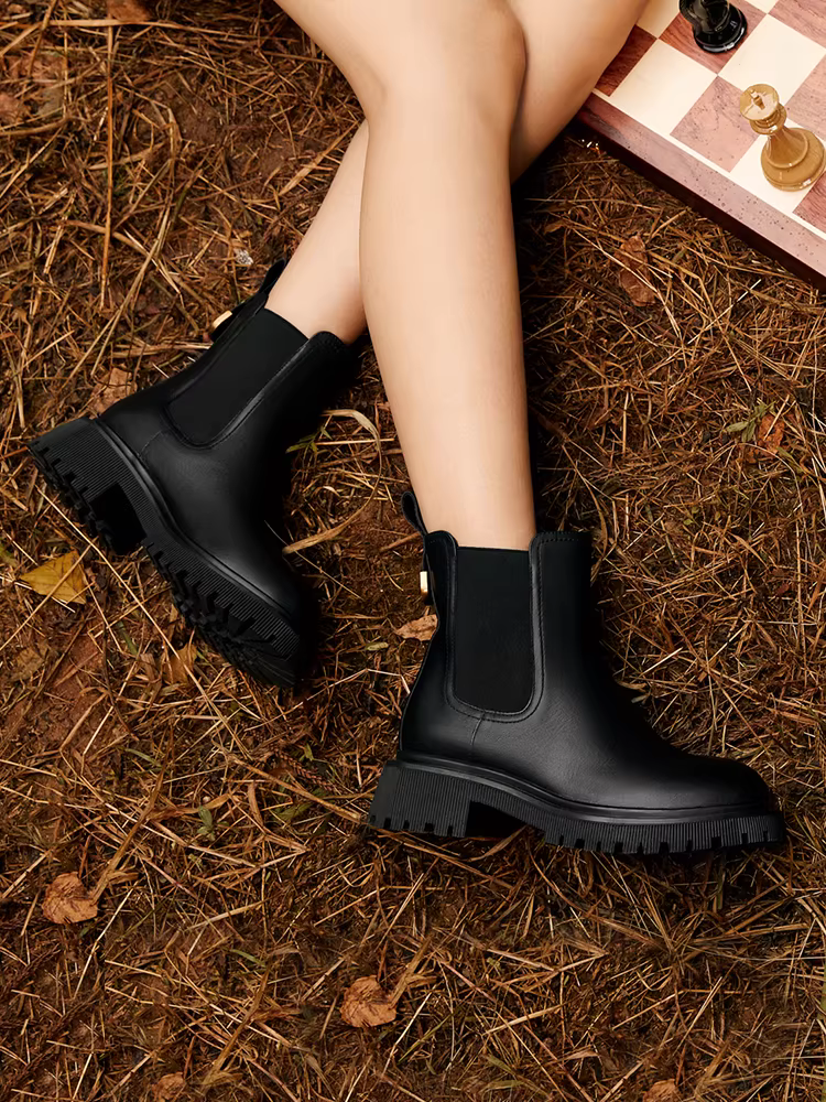 Giày bốt Chelsea đế dày Tianmeiyi, bốt mỏng có lót lông cừu, bốt ngắn nữ, mẫu mùa đông mới NQX01CD2