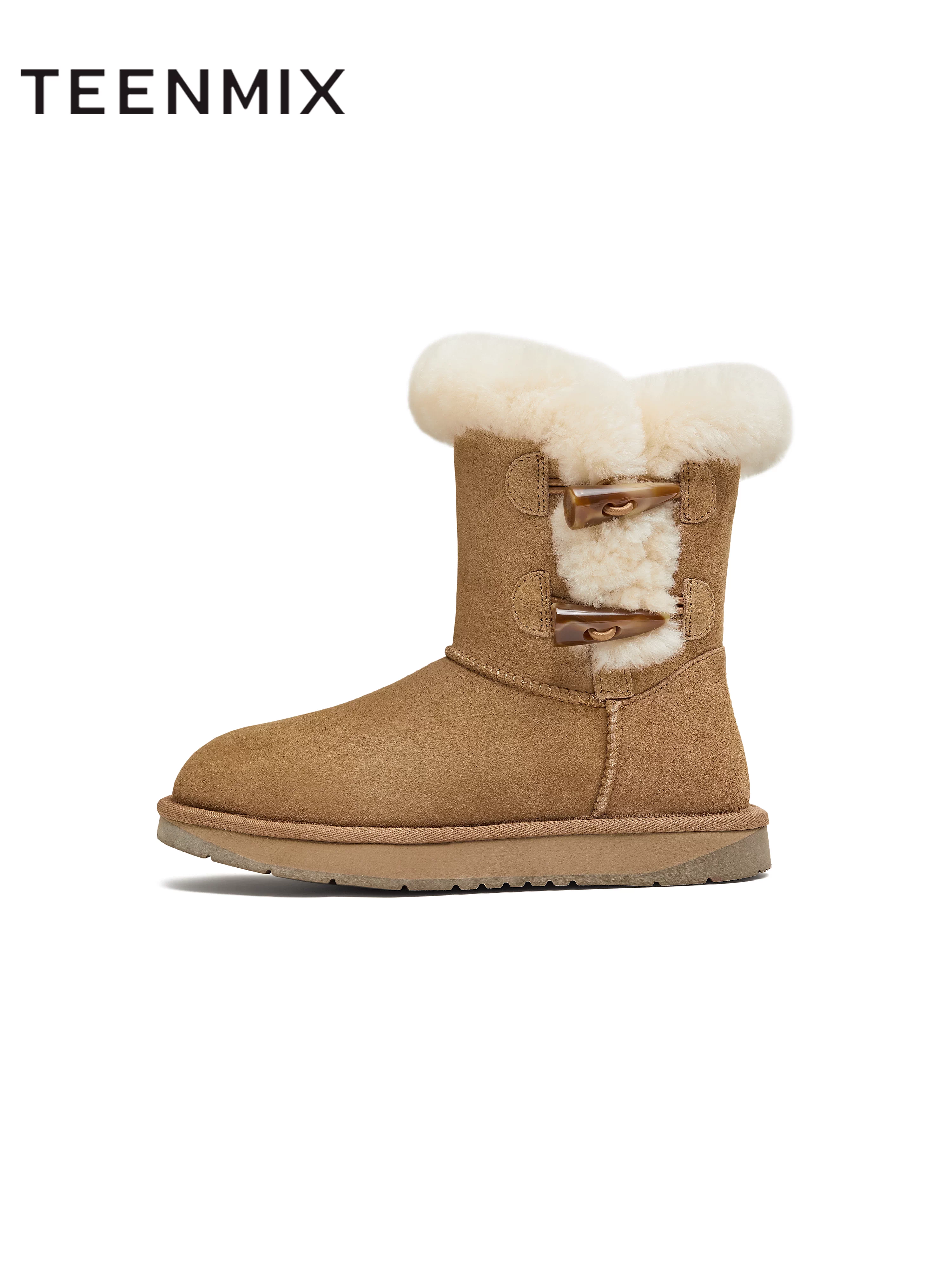 Giày bốt tuyết ấm lót lông cừu đế dày Tianmeiyi dành cho nữ, kiểu cổ ngắn, cổ trung bình, phong cách retro, mẫu mới mùa đông 2025 BM342DZ5