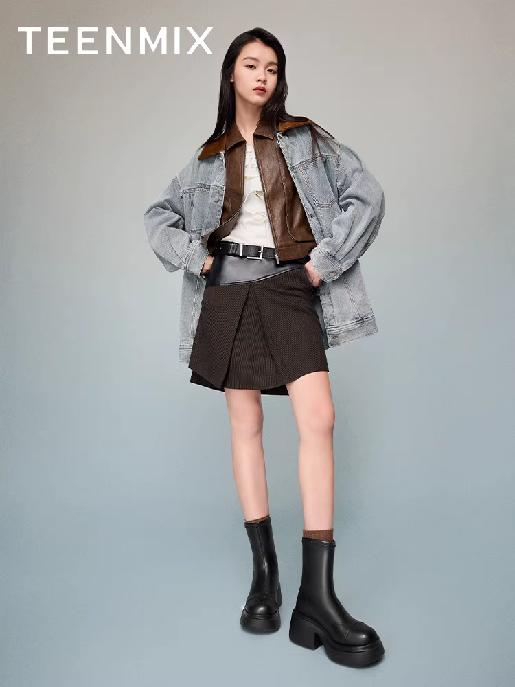 Tianmeiyi giày bốt đế dày tăng chiều cao lót lông cừu giày bốt thời trang giày nữ giày bốt thon gọn giày bốt ngắn thông thường mùa đông phong cách mới