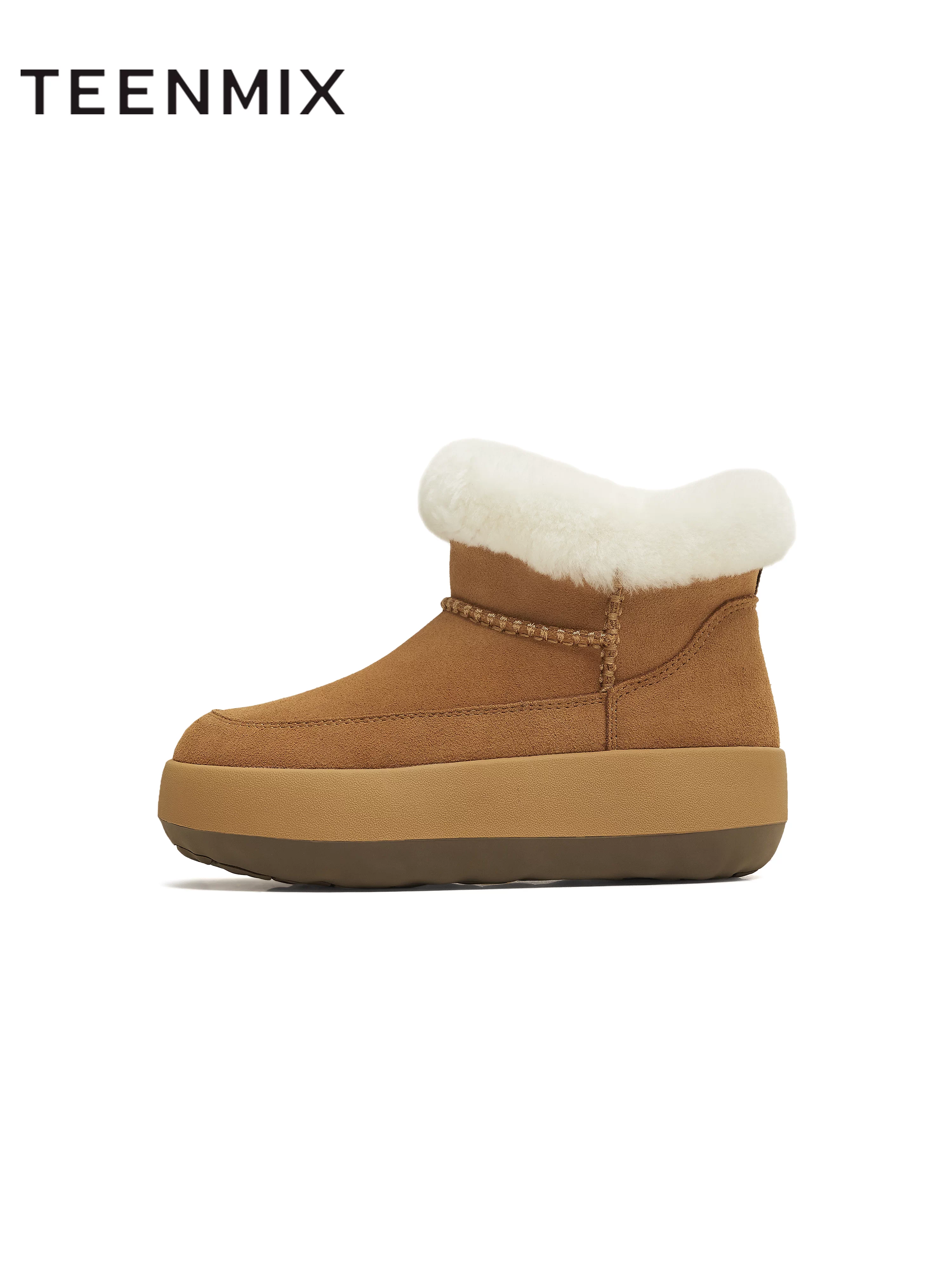 Giày bốt nữ Tianmeiyi đế dày tăng chiều cao, lót lông cừu giữ ấm, đi tuyết, chất liệu cotton, kiểu dáng thường ngày, cổ ngắn, mẫu mới mùa đông 2025