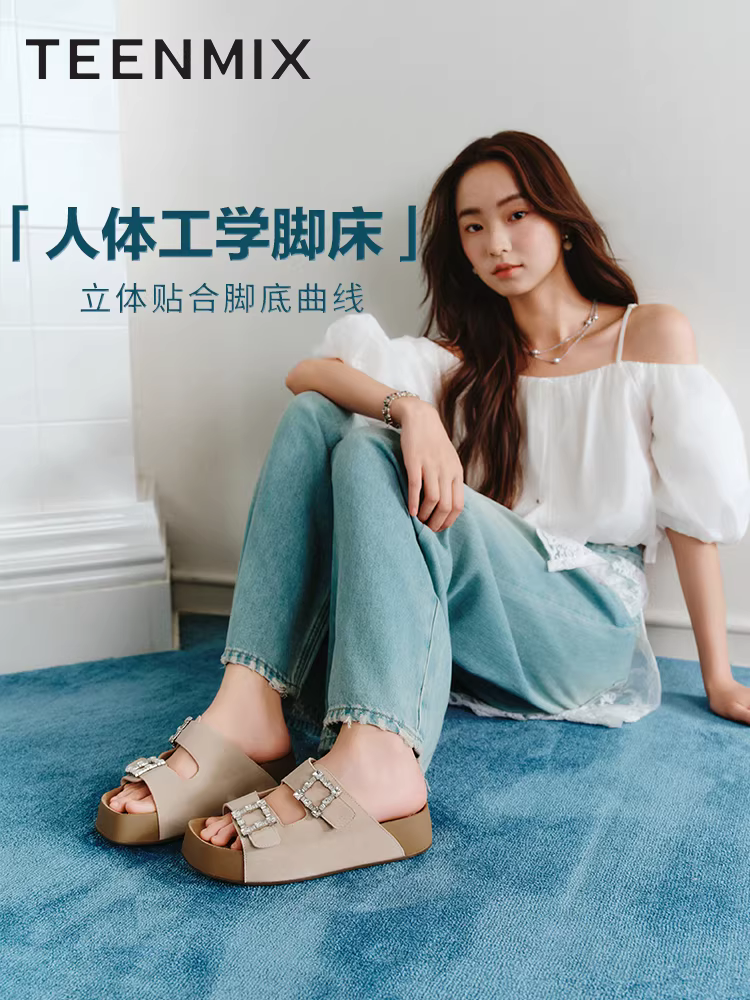 Dép xỏ ngón đế dày và thiết kế tăng chiều cao của Tianmeiyi, kiểu Birkenstock dành cho nữ, dép đế mềm, kiểu dáng thường ngày, mẫu mới 2025.