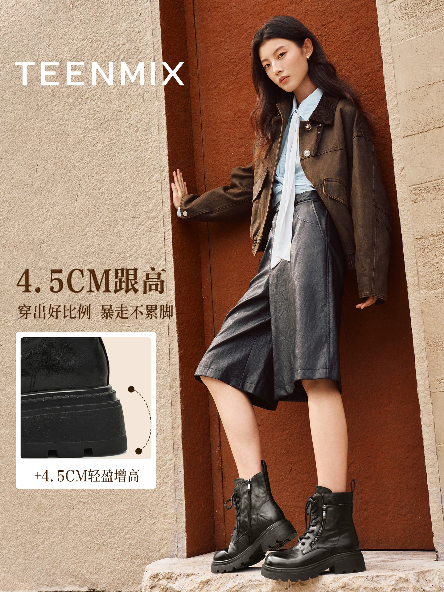 Giày bốt Martin kiểu Anh đế dày cổ điển Tianmeiyi dành cho nữ, bốt ngắn thông thường lót lông cừu, bốt da, mẫu mới mùa đông 2025 KDX27DD5