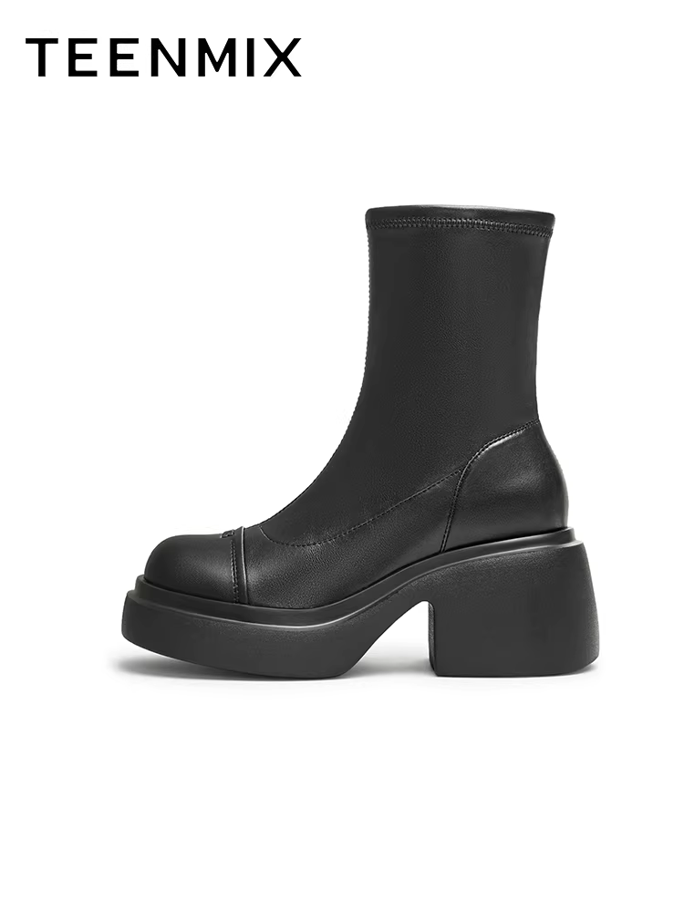 Tianmeiyi giày bốt đế dày tăng chiều cao lót lông cừu giày bốt thời trang giày nữ giày bốt thon gọn giày bốt ngắn thông thường mùa đông phong cách mới