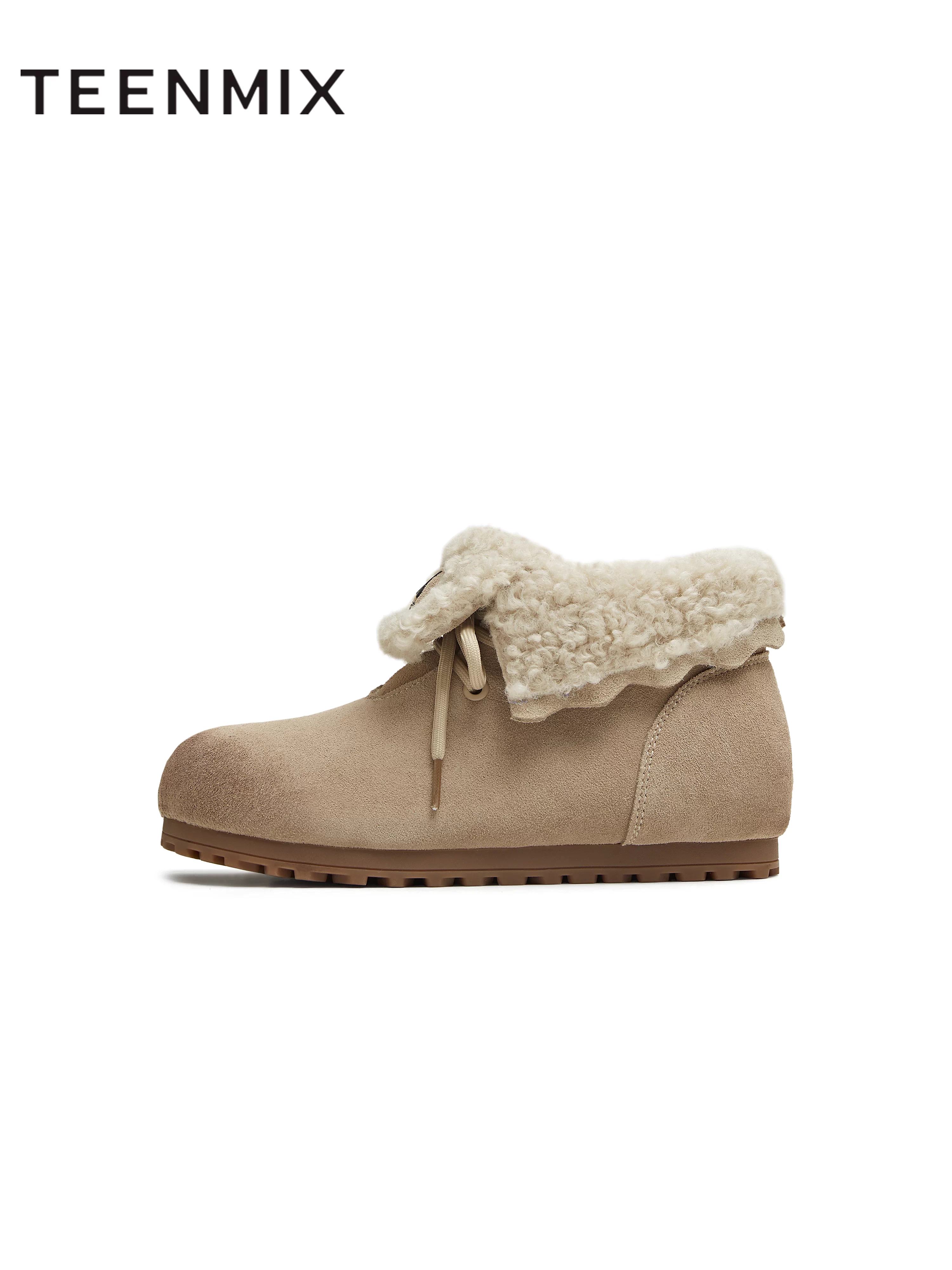 Giày bốt tuyết cổ ngắn lót lông cừu ấm áp kiểu cổ điển Tianmeiyi, đế dày, dành cho nữ, mẫu mới mùa đông 2025, mã KK077DM5