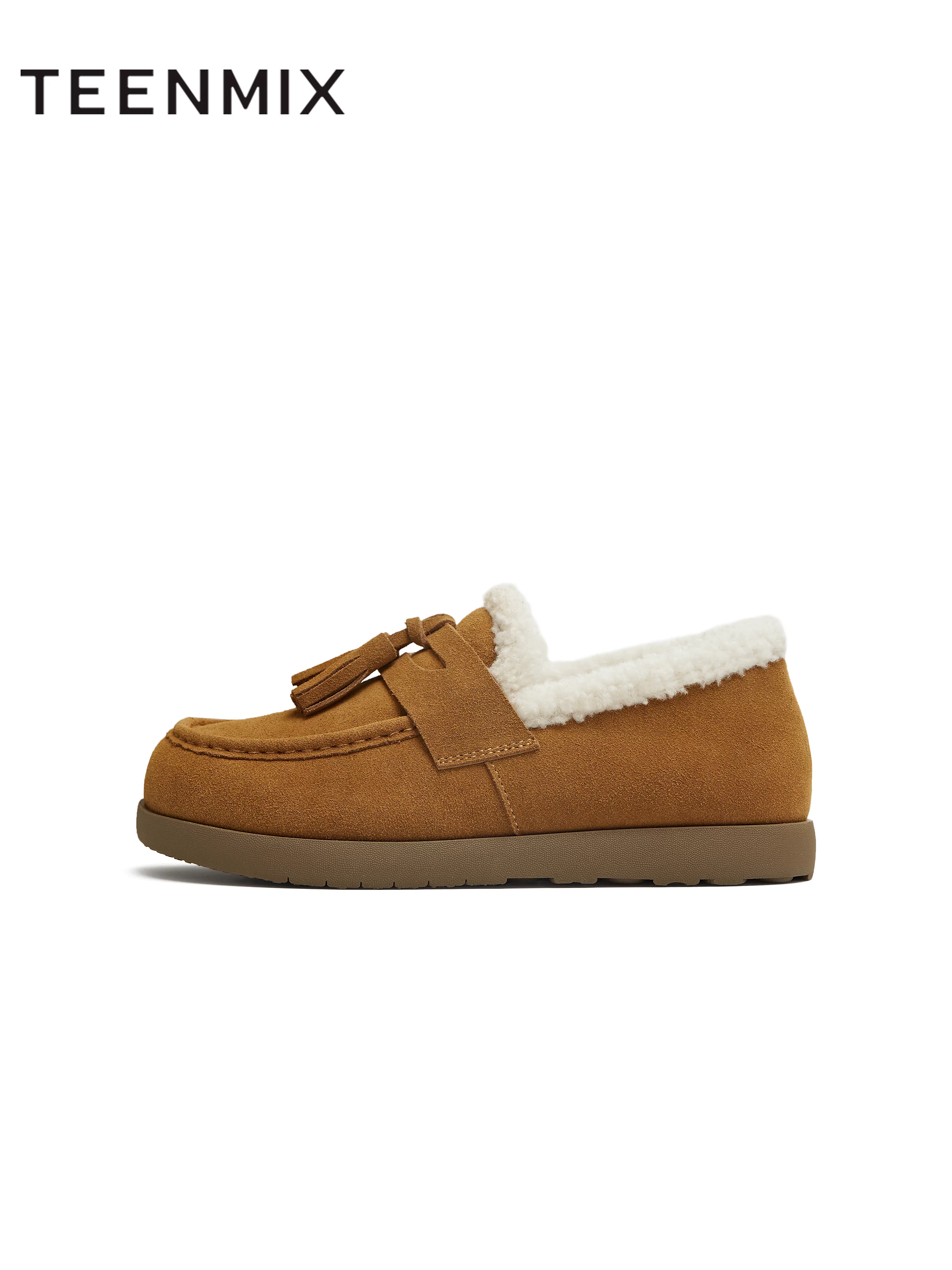 Giày lười lót lông cừu đế dày Tianmeiyi, giày lông, giày cotton, ủng tuyết nữ, bốt ngắn thông thường, phong cách mới mùa đông 2025